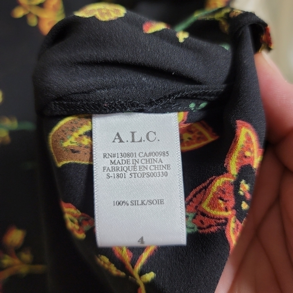 A.L.C. Clara Black Silk Shirt Moody Floral Print Short Flutter Sleeve 4 - Picture 10 of 10